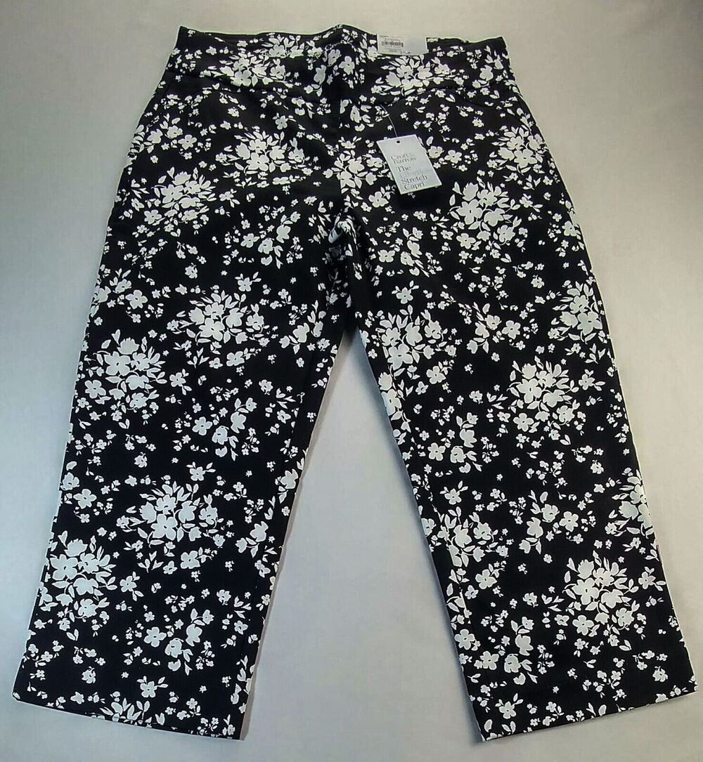 Croft & Barrow Stretch Capri Mid Rise Pants 4 Regular Black & White  New